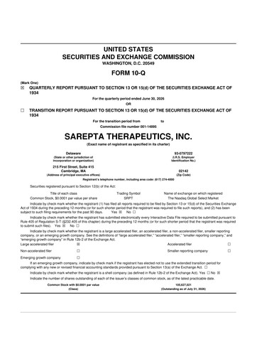 Thumbnail Sarepta Therapeutics
 10-Q Quarterly Report FY2026 