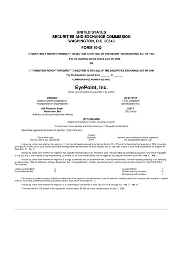 Miniature EyePoint Pharmaceuticals
 10-Q Rapport trimestriel 2026 