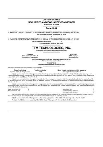 Miniature TTM Technologies
 10-Q Rapport trimestriel 2026 