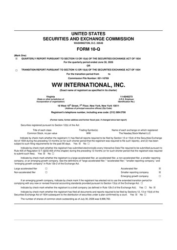 Thumbnail Weight Watchers 10-Q Quarterly Report FY2026 
