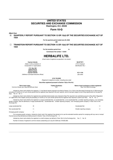 Thumbnail Herbalife 10-Q Quarterly Report FY2026 