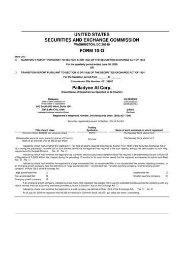 Miniature Palladyne AI 10-Q Rapport trimestriel 2026 