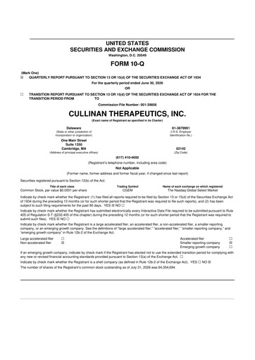 Thumbnail Cullinan Therapeutics 10-Q Quarterly Report FY2026 