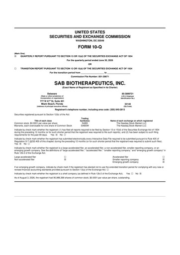 Thumbnail SAB Biotherapeutics 10-Q Quarterly Report FY2026 