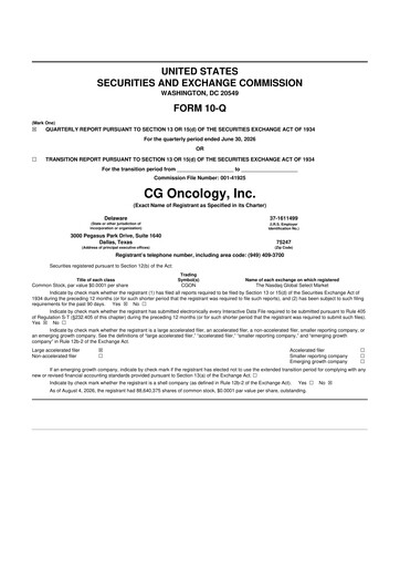 Miniature CG Oncology 10-Q Rapport trimestriel 2026 