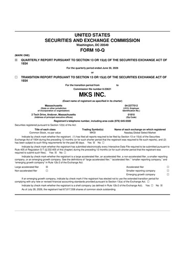 Thumbnail MKS Instruments 10-Q Quarterly Report FY2026 