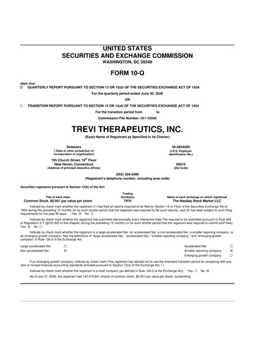 Thumbnail Trevi Therapeutics 10-Q Quarterly Report FY2026 