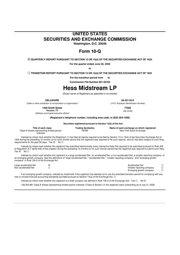 Thumbnail Hess Midstream 10-Q Quarterly Report FY2026 