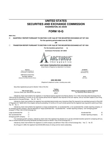 Vorschaubild Arcturus Therapeutics
 10-Q Quartalsbericht 2026 