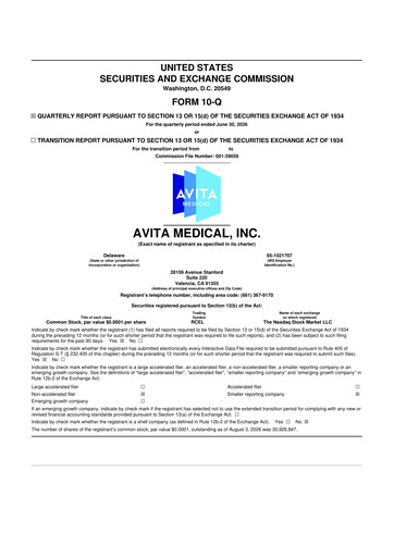 Miniature AVITA Medical
 10-Q Rapport trimestriel 2026 