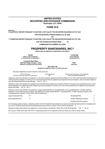 Vorschaubild Prosperity Bancshares
 10-Q Quartalsbericht 2026 
