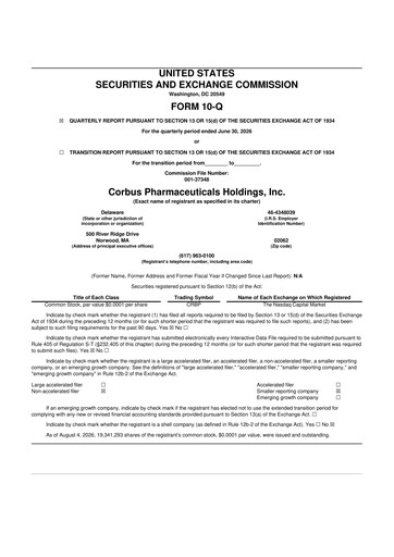 Vorschaubild Corbus Pharmaceuticals
 10-Q Quartalsbericht 2026 