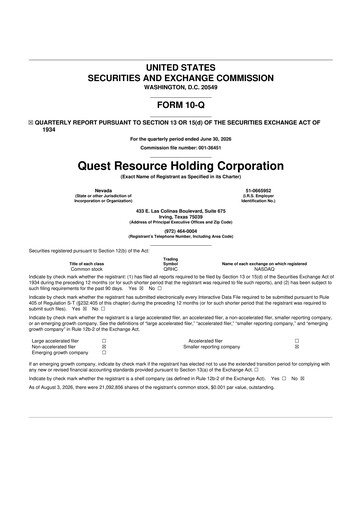 Thumbnail Quest Resource Holding 10-Q Quarterly Report FY2026 