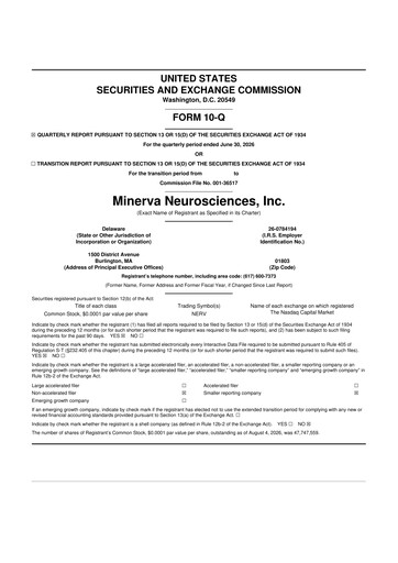 Vorschaubild Minerva Neurosciences
 10-Q Quartalsbericht 2026 