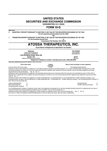 Thumbnail Atossa Therapeutics 10-Q Quarterly Report FY2026 