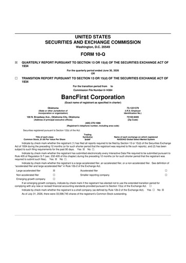 Thumbnail BancFirst 10-Q Quarterly Report FY2026 