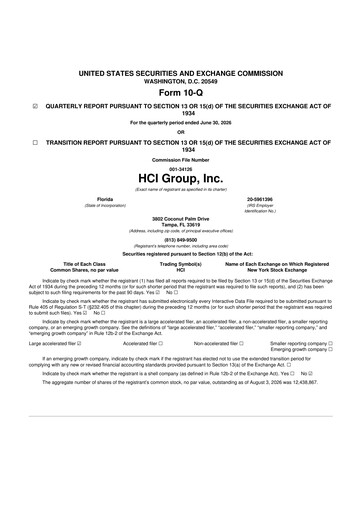 Vorschaubild HCI Group
 10-Q Quartalsbericht 2026 