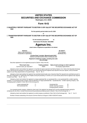 Thumbnail Agenus
 10-Q Quarterly Report FY2026 