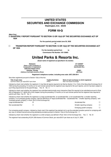 Vorschaubild United Parks & Resorts 10-Q Quartalsbericht 2026 