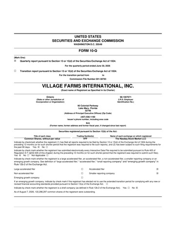 Thumbnail Village Farms International 10-Q Quarterly Report FY2026 