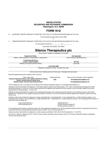 Vorschaubild Silence Therapeutics 10-Q Quartalsbericht 2026 