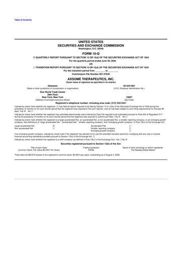 Miniature Axsome Therapeutics
 10-Q Rapport trimestriel 2026 