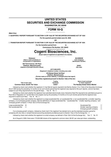 Thumbnail Cogent Biosciences 10-Q Quarterly Report FY2026 