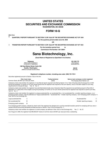 Vorschaubild Sana Biotechnology 10-Q Quartalsbericht 2026 