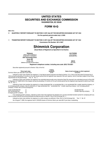 Miniature Shimmick 10-Q Rapport trimestriel 2026 