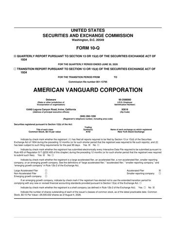 Thumbnail American Vanguard 10-Q Quarterly Report FY2026 