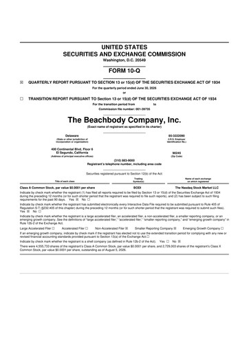 Vorschaubild The Beachbody Company 10-Q Quartalsbericht 2026 
