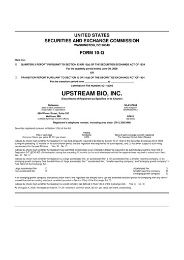 Miniature Upstream Bio 10-Q Rapport trimestriel 2026 