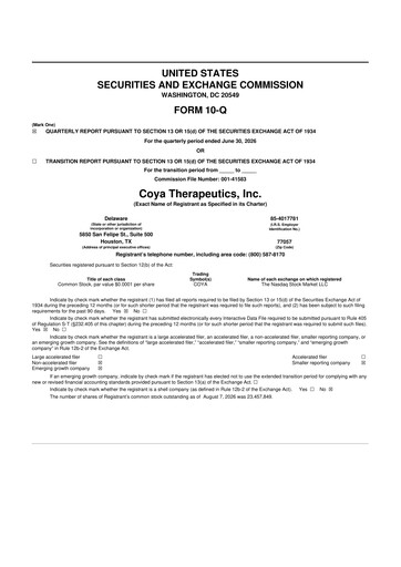 Vorschaubild Coya Therapeutics 10-Q Quartalsbericht 2026 