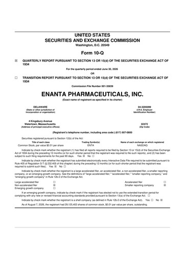 Vorschaubild Enanta Pharmaceuticals
 10-Q Quartalsbericht 2026 