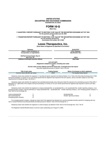 Miniature Lexeo Therapeutics 10-Q Rapport trimestriel 2026 