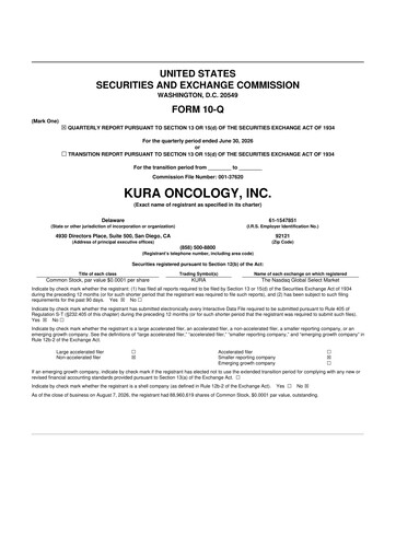 Miniature Kura Oncology
 10-Q Rapport trimestriel 2026 