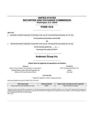 Miniature Andersen Group 10-Q Rapport trimestriel 2026 