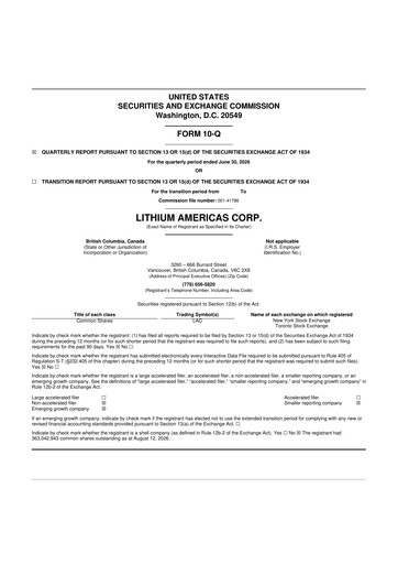 Vorschaubild Lithium Americas 10-Q Quartalsbericht 2026 