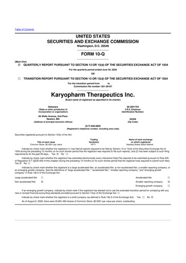 Thumbnail Karyopharm Therapeutics
 10-Q Quarterly Report FY2026 