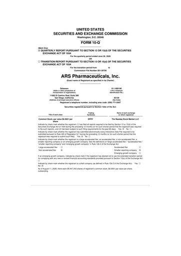 Miniature ARS Pharmaceuticals 10-Q Rapport trimestriel 2026 