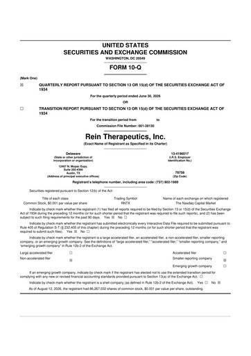 Thumbnail Rein Therapeutics 10-Q Quarterly Report FY2026 