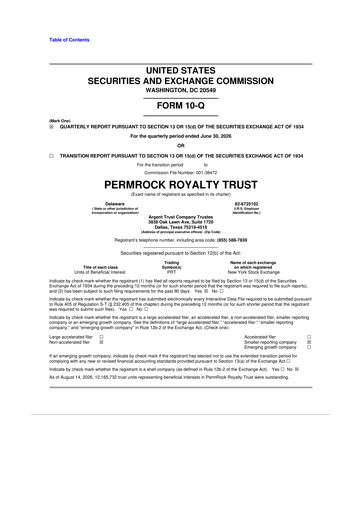 Thumbnail PermRock Royalty Trust 10-Q Quarterly Report FY 