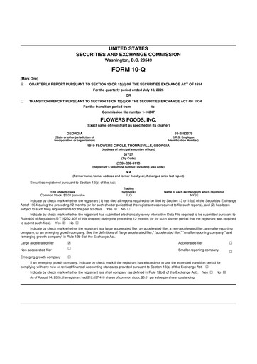 Miniature Flowers Foods
 10-Q Rapport trimestriel 2026 