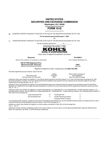 Thumbnail Kohl's
 10-Q Quarterly Report FY2026 