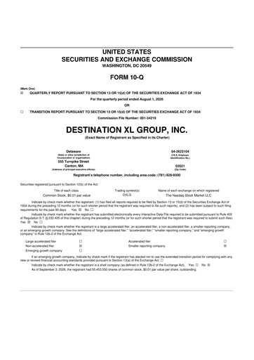 Thumbnail Destination XL 10-Q Quarterly Report FY2026 