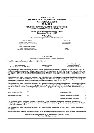 Thumbnail Culp, Inc. 10-Q Quarterly Report FY2027 