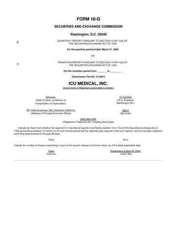 Miniature ICU Medical
 10-Q Rapport trimestriel  