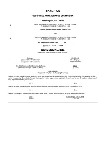 Miniature ICU Medical
 10-Q Rapport trimestriel  