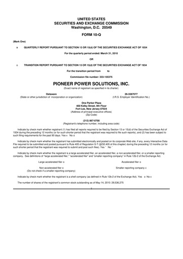 Thumbnail Pioneer Power Solutions 10-Q Quarterly Report FY 