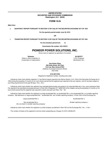 Thumbnail Pioneer Power Solutions 10-Q Quarterly Report FY 